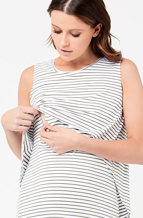 Ripe Stripe Swing Back Nursing Tank – White / Khaki