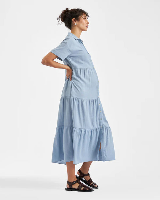 Ripe Macy Long Line Linen Dress  - Pale Blue