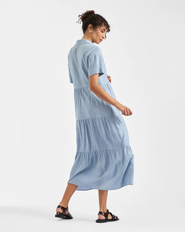 Ripe Macy Long Line Linen Dress  - Pale Blue