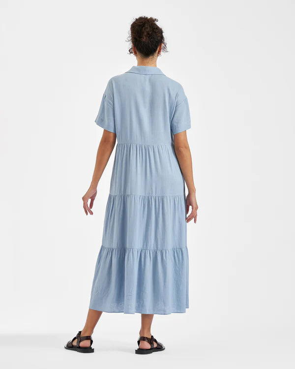 Ripe Macy Long Line Linen Dress  - Pale Blue