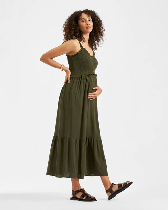 Ripe Brandi Shirred Dress - Khaki