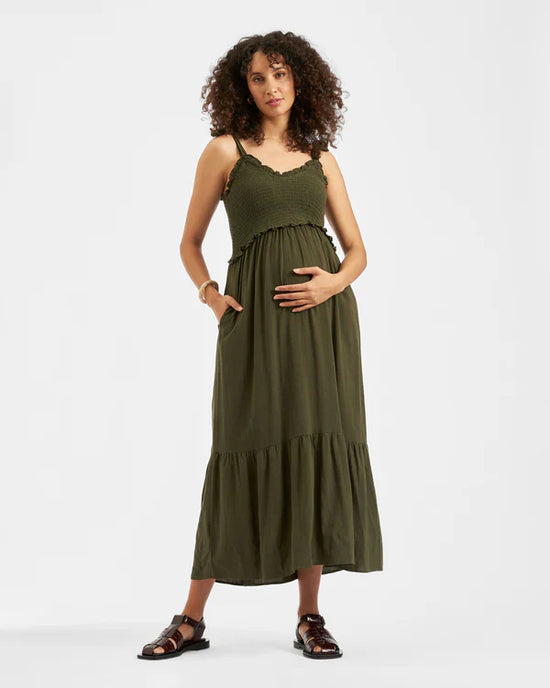 Ripe Brandi Shirred Dress - Khaki