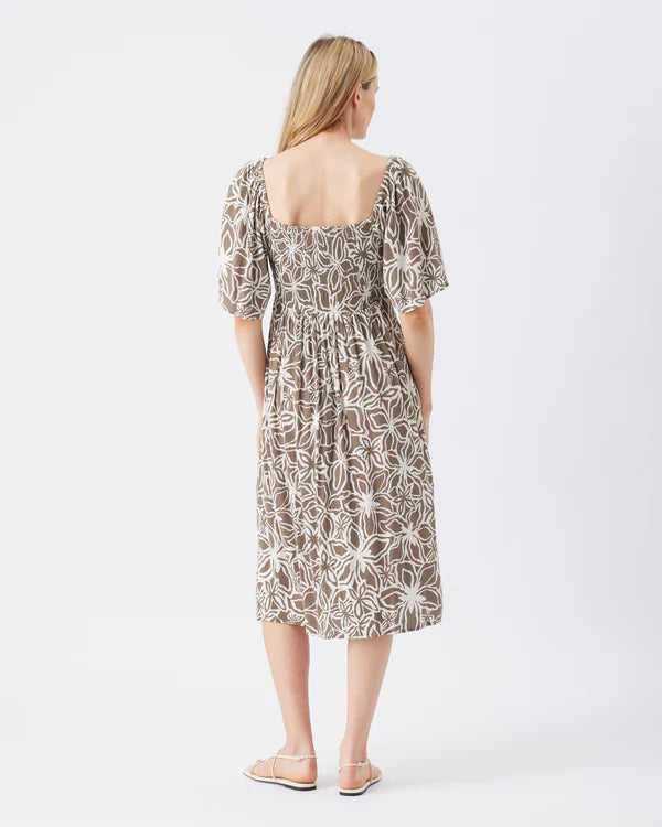 Ripe Alona Shirred Dress - Olive/White