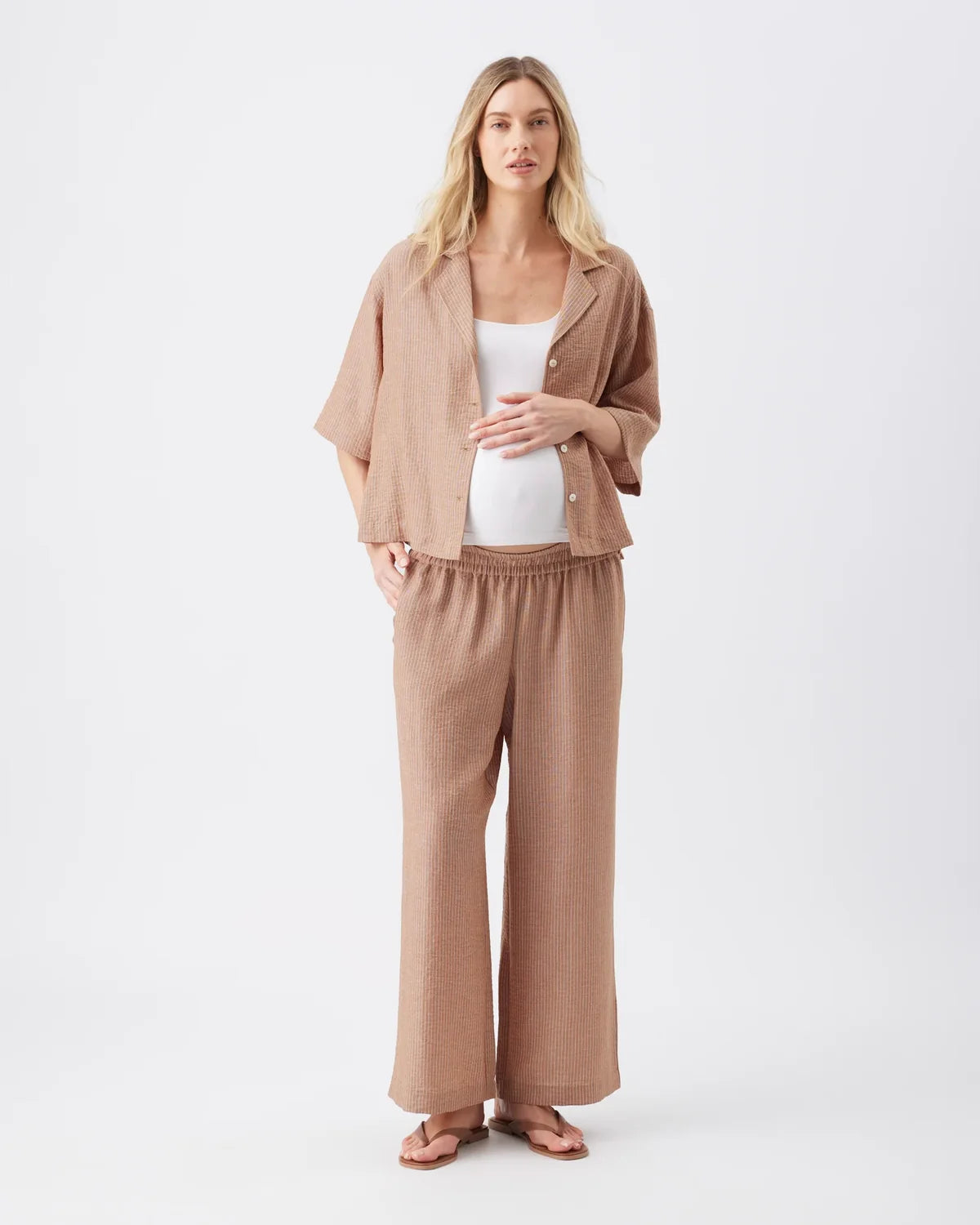 Ripe Paige Stripe Pant - Tan / White