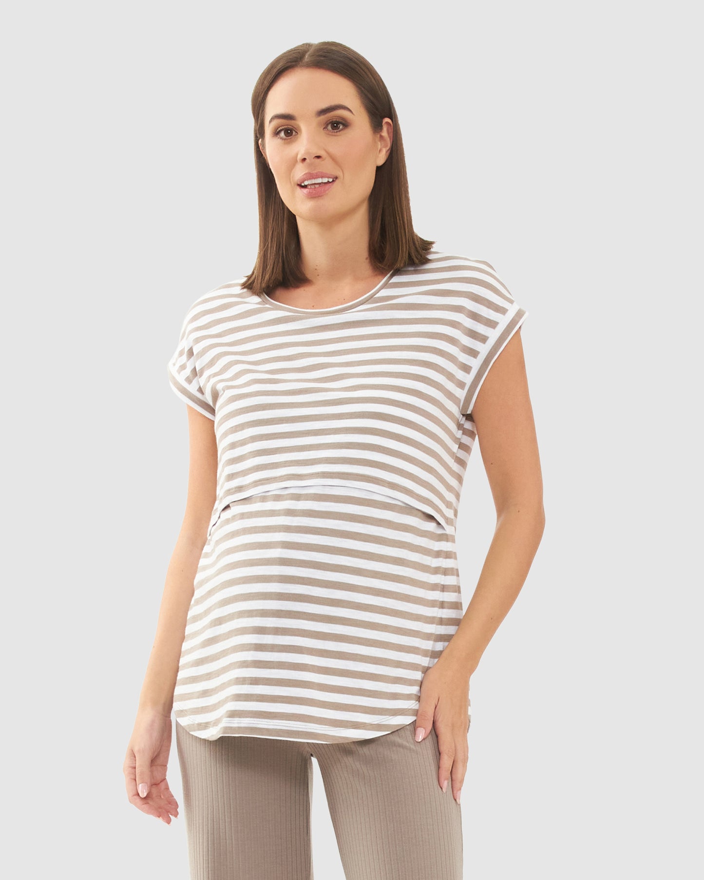 Ripe Lionel Nursing Tee - Taupe/White