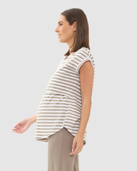 Ripe Lionel Nursing Tee - Taupe/White