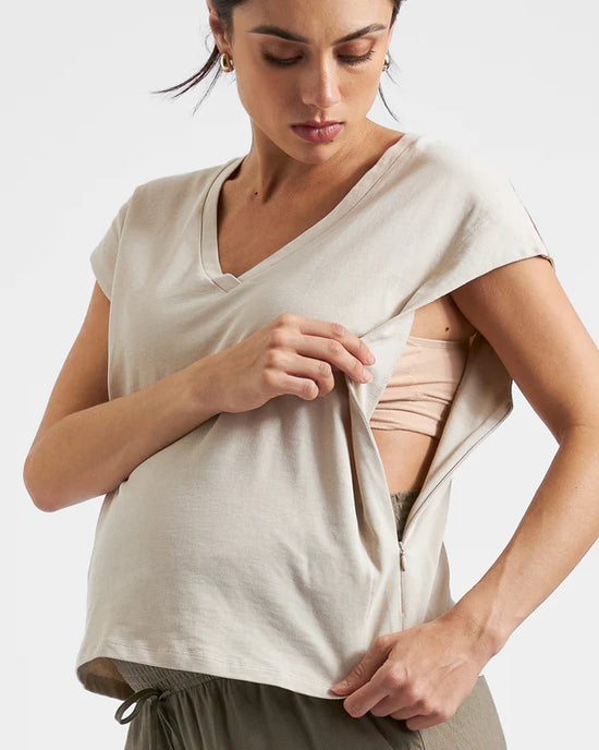 Ripe Marly Zip Nursing Tee - Stone