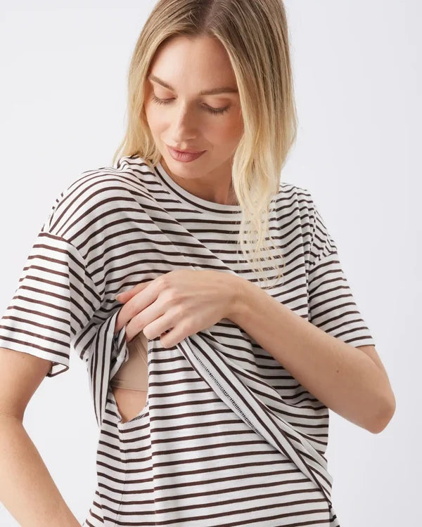 Ripe Claudette Nursing Tee - White / Chocolate