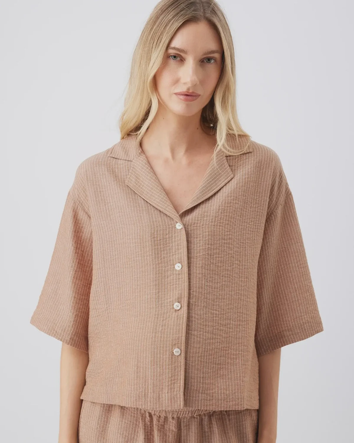 Ripe  Paige Crop Shirt - Tan / White