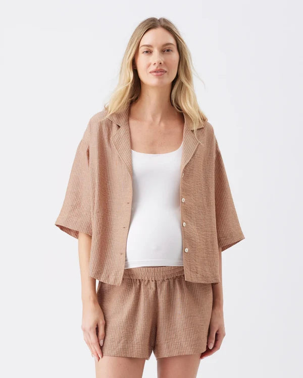 Ripe  Paige Crop Shirt - Tan / White