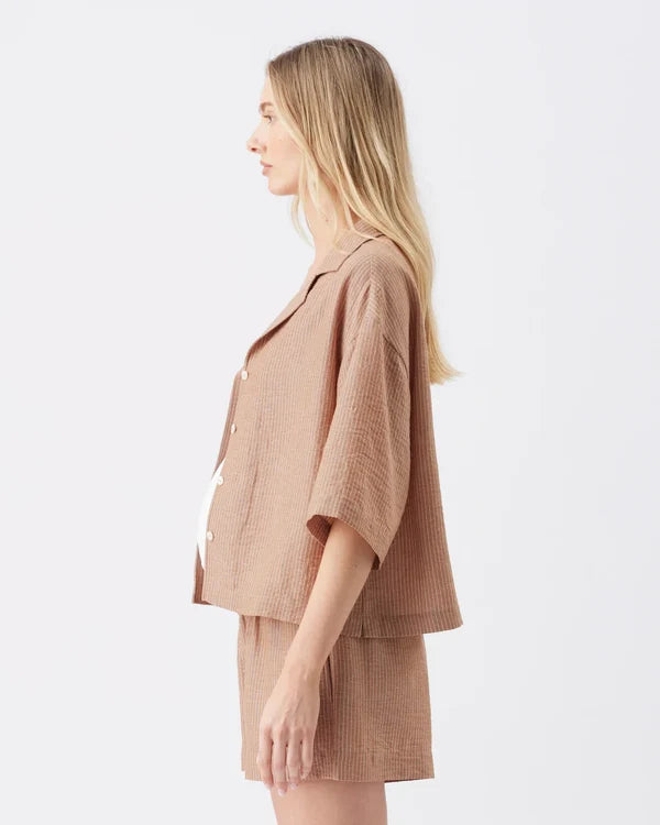 Ripe  Paige Crop Shirt - Tan / White
