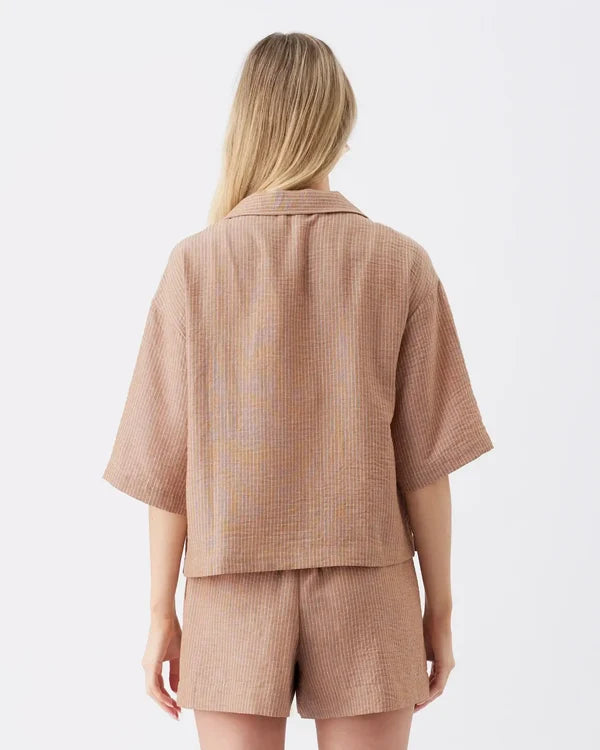 Ripe  Paige Crop Shirt - Tan / White