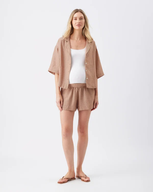 Ripe  Paige Crop Shirt - Tan / White
