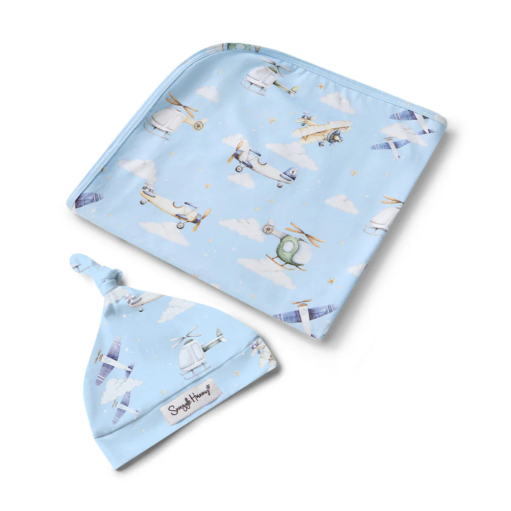 Snuggle Hunny Taking Flight Organic Jersey Wrap & Beanie Set