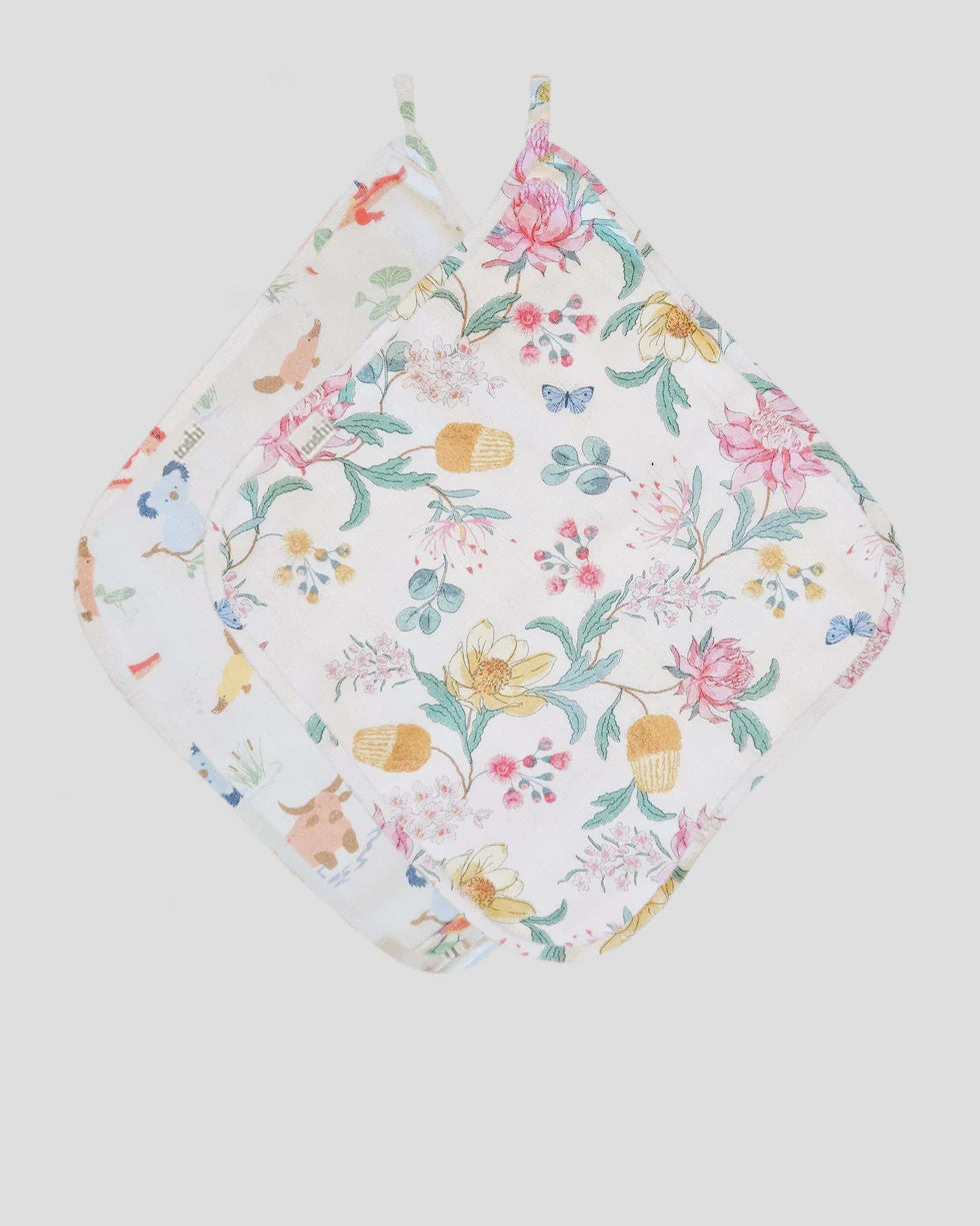 Toshi Baby Washcloth Muslin 2pcs - Waratah Dawn