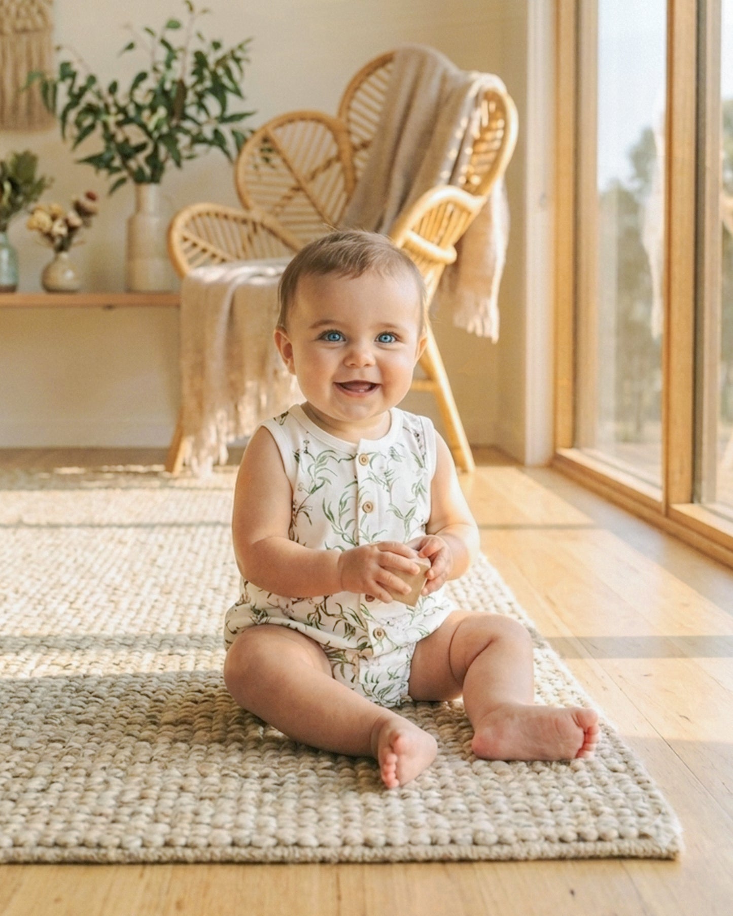 Bebe Taylor Print Organic Button Front Bodysuit