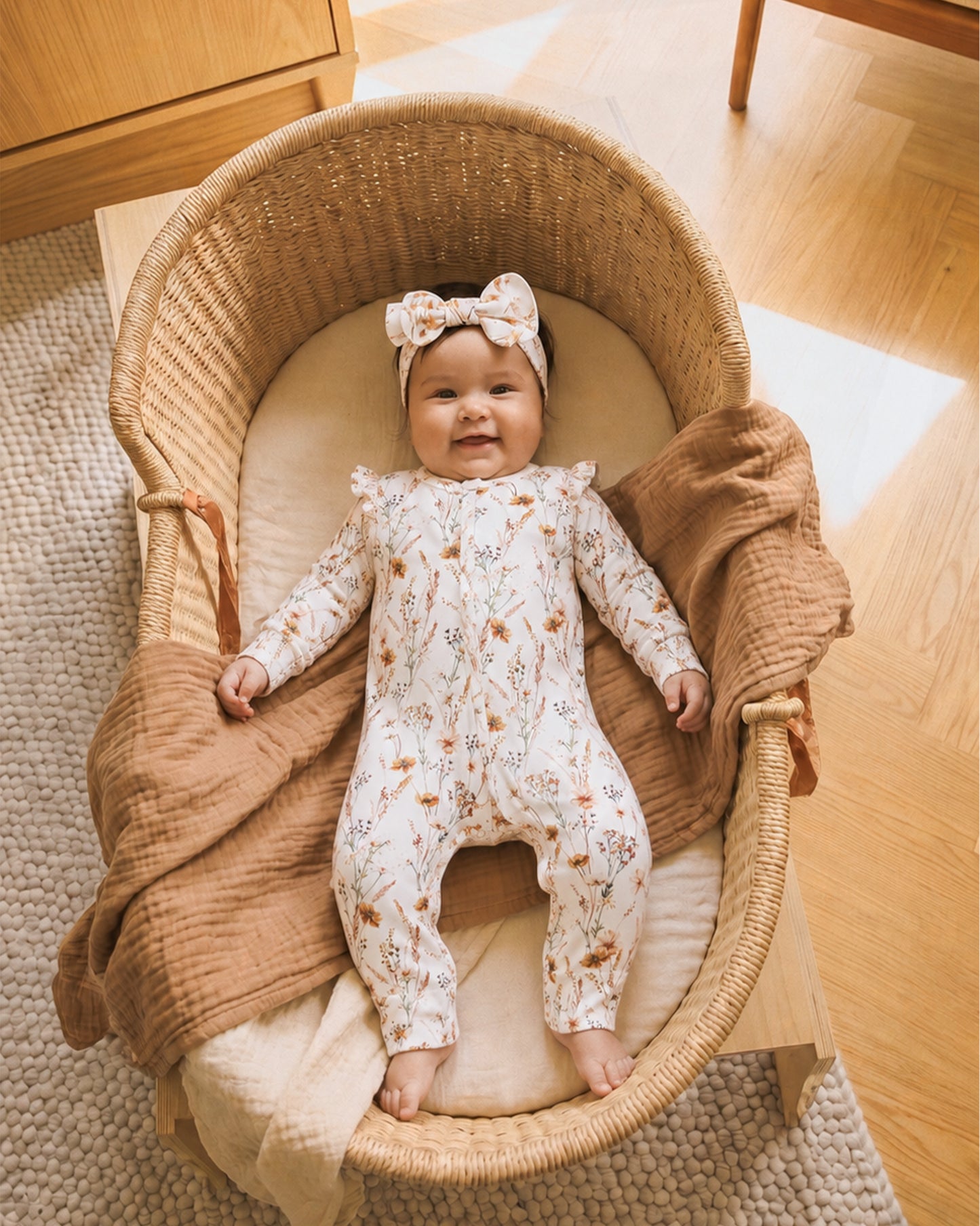 Bebe Taylor Floral Print Organic LS Zipsuit