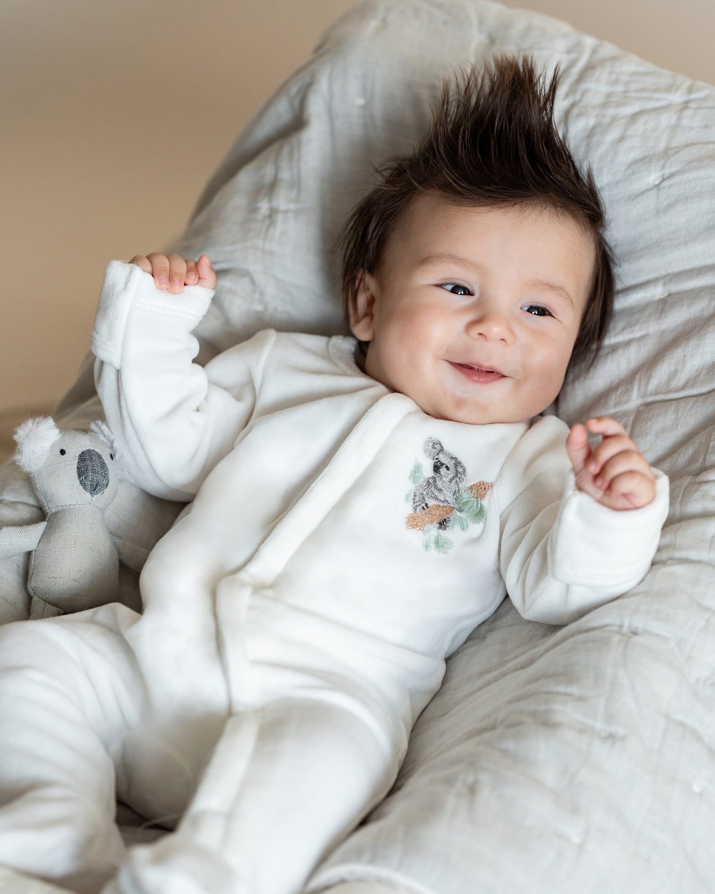 Bebe Charlie Velour Zip Onesie - Snow