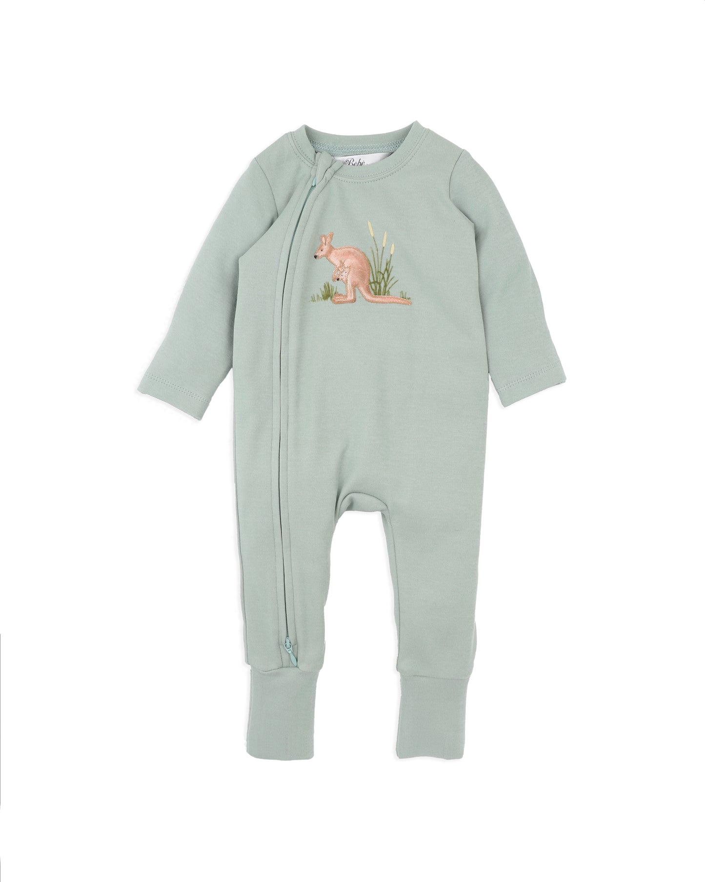 Bebe Charlie Kangaroo Organic LS Zipsuit - Dusty Green