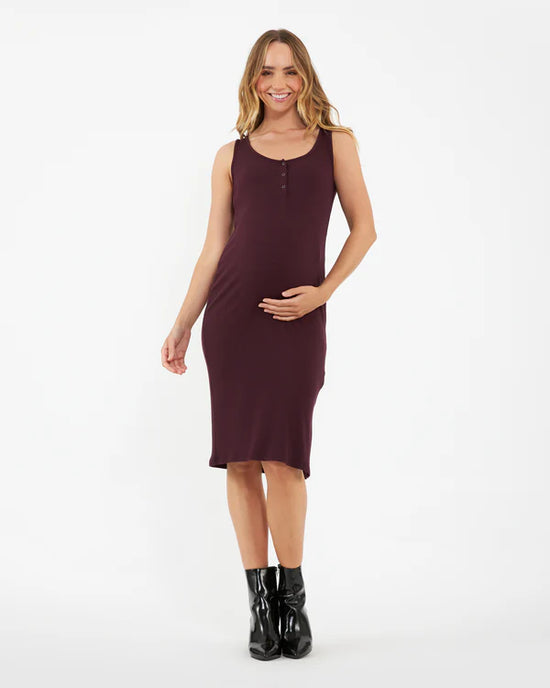 Ripe Ruby Rib Nursing Dress - Maroon