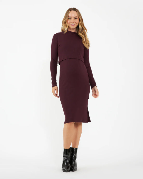 Ripe Ruby Rib Nursing Dress - Maroon Maternal Instinct Ripe Ruby Rib Nursing Dress - Maroon Maternal Instinct