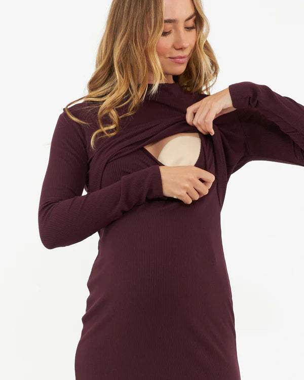 Ripe Ruby Rib Nursing Dress - Maroon