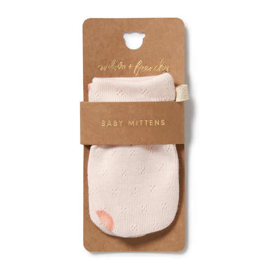 WF Organic Pointelle Mittens - Peaches