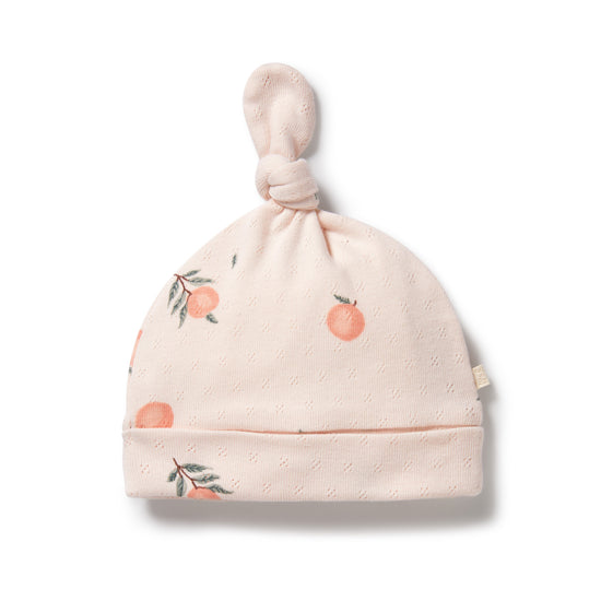 WF Organic Pointelle Knot Hat - Peaches