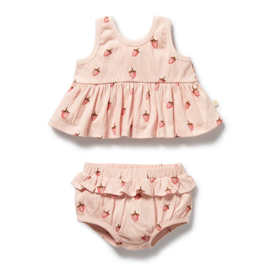 W&F Strawberry Kisses Organic Ruffle Set