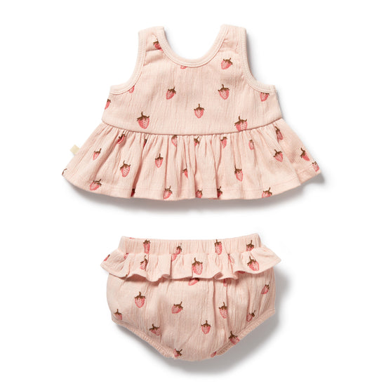 W&F Strawberry Kisses Organic Ruffle Set