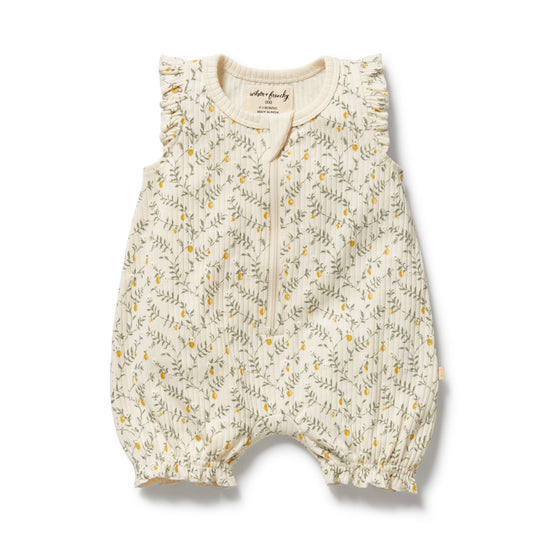 W&F Lemon Leaf Organic Ruffle Zipsuit