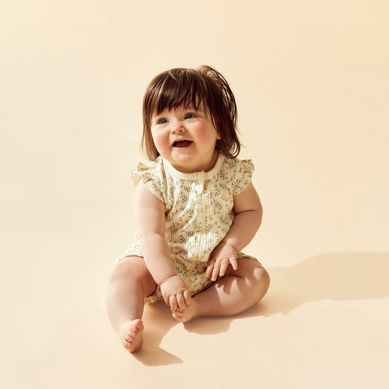 W&F Lemon Leaf Organic Ruffle Zipsuit