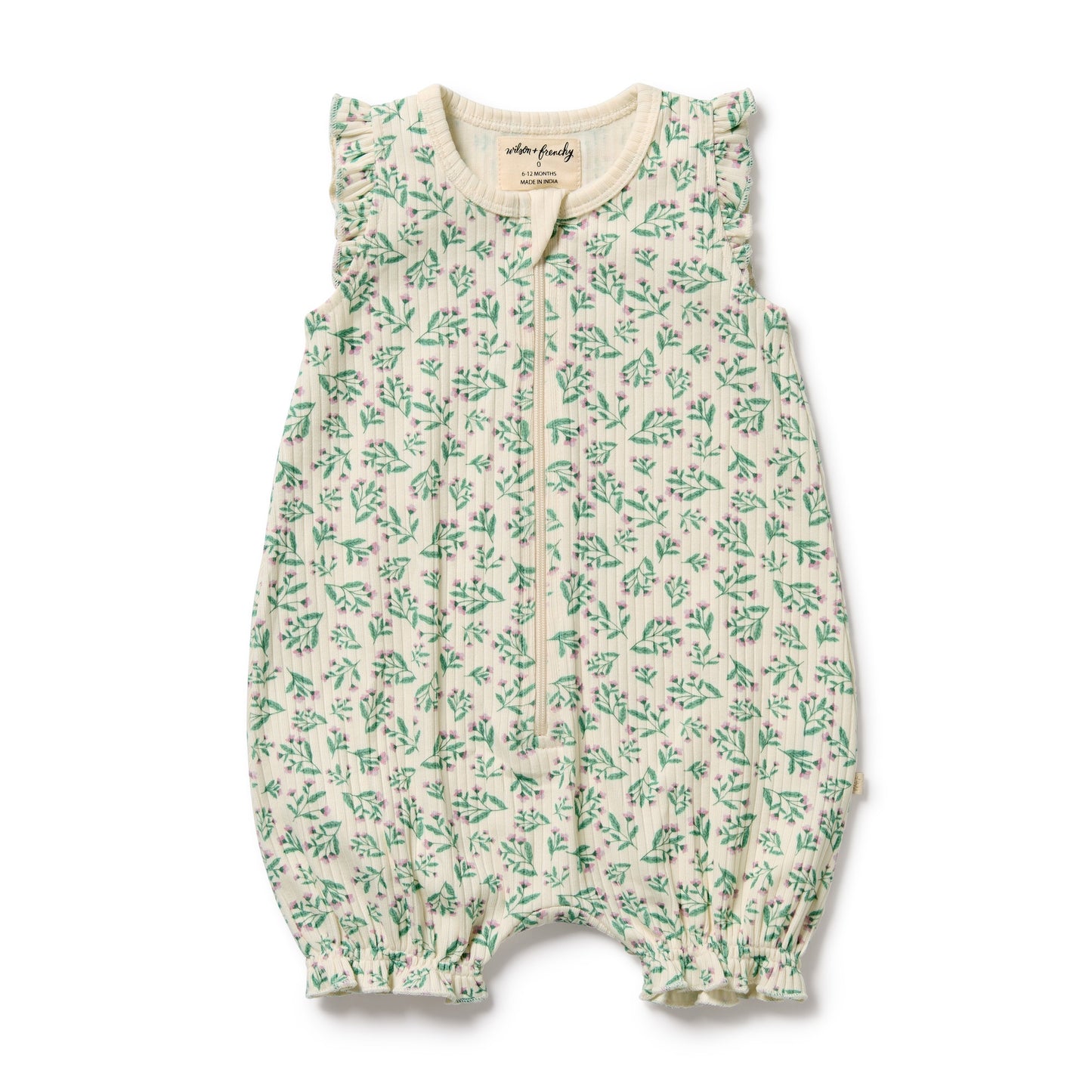 W&F Periwinkle Organic Ruffle Zipsuit