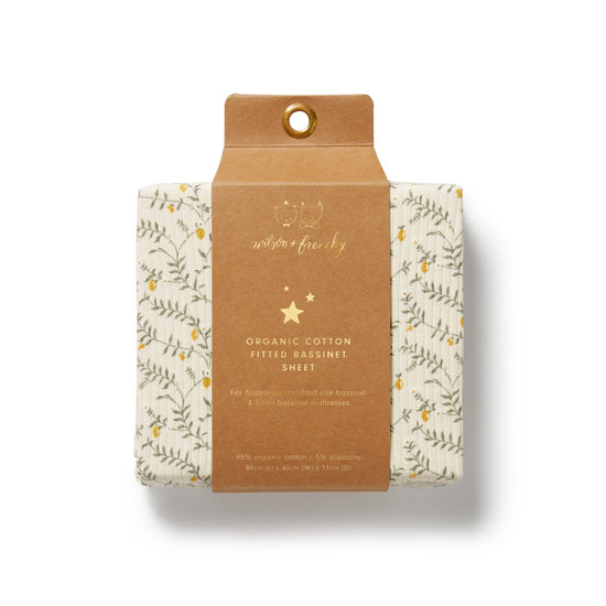 W&F Lemon Leaf Organic Bassinet Sheet