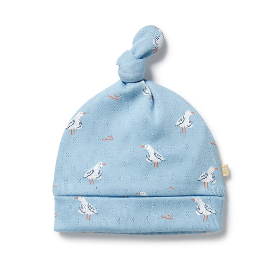 W&F Sunny Seagulls Organic Pointelle Knot Hat
