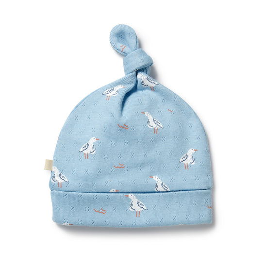W&F Sunny Seagulls Organic Pointelle Knot Hat