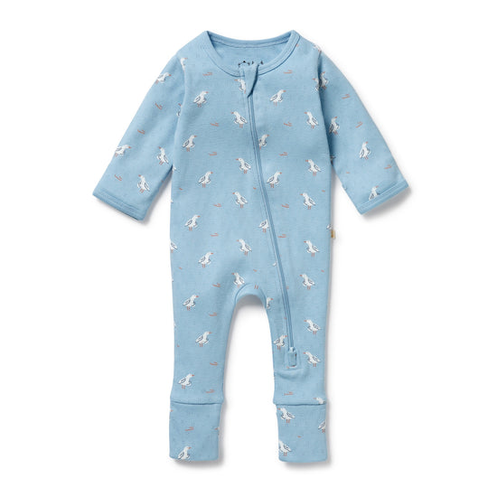 W&F Sunny Seagulls Organic Pointelle Zipsuit with Feet
