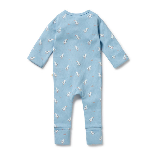 W&F Sunny Seagulls Organic Pointelle Zipsuit with Feet