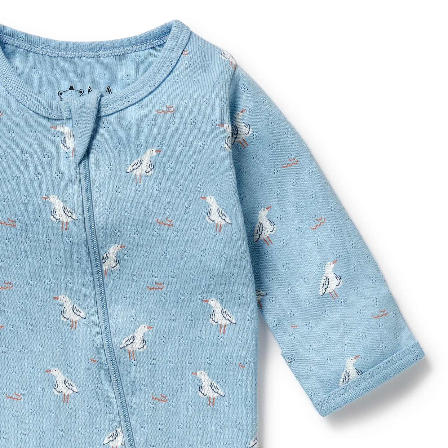 W&F Sunny Seagulls Organic Pointelle Zipsuit with Feet