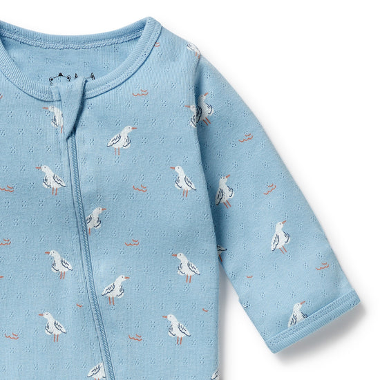 W&F Sunny Seagulls Organic Pointelle Zipsuit with Feet