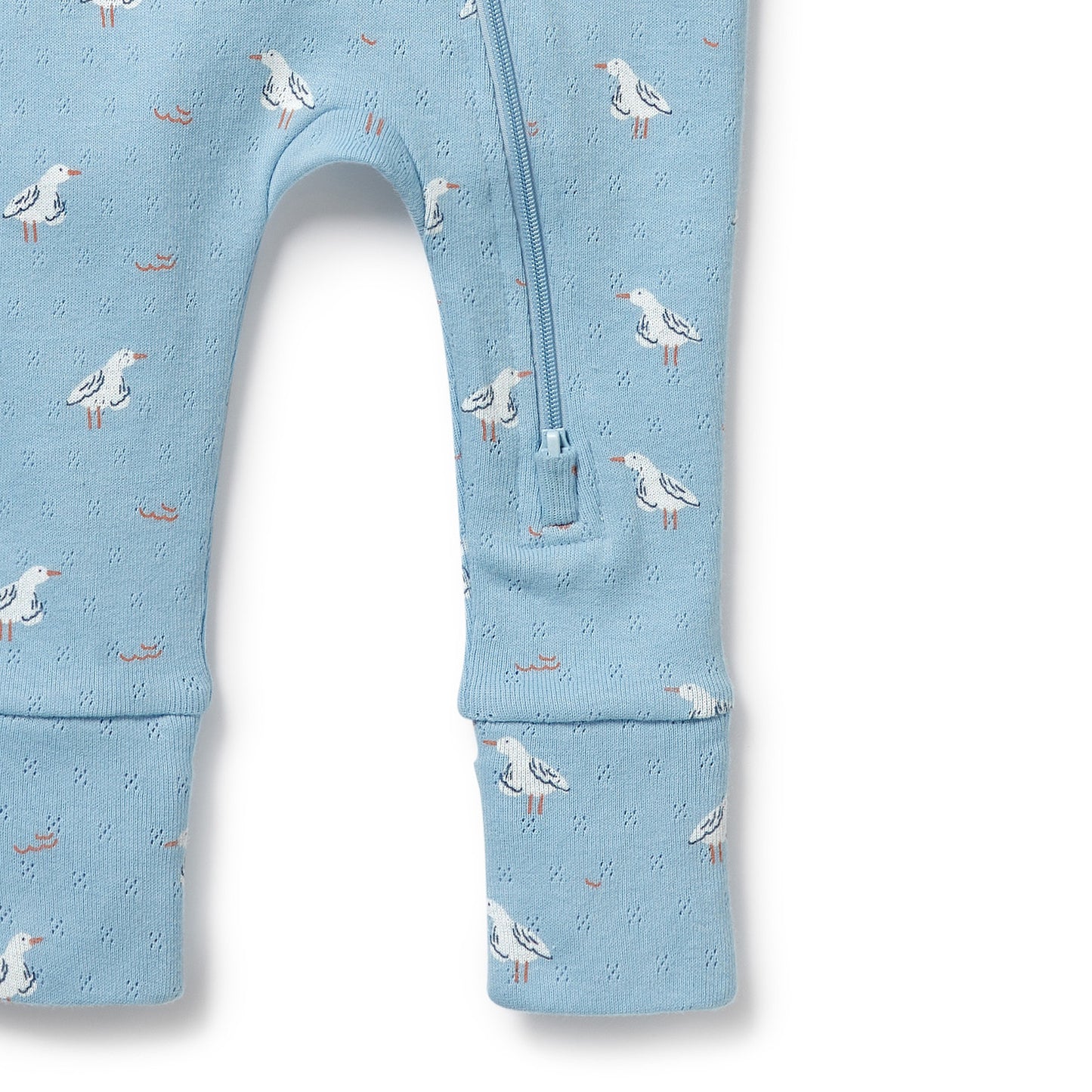 W&F Sunny Seagulls Organic Pointelle Zipsuit with Feet
