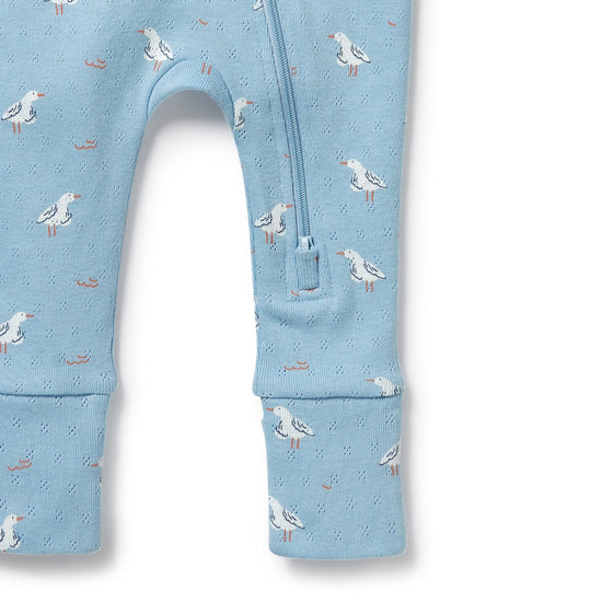 W&F Sunny Seagulls Organic Pointelle Zipsuit with Feet