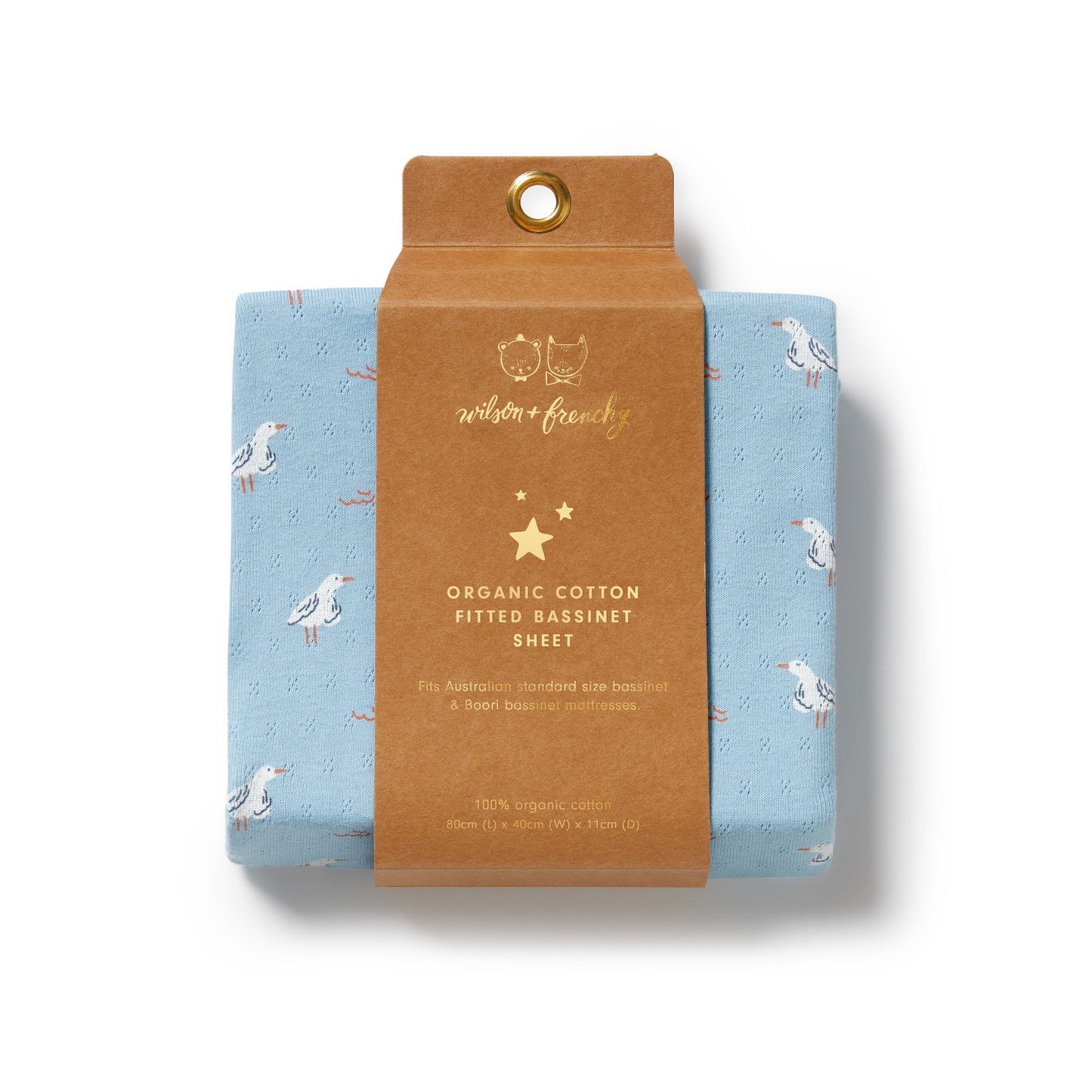 W&F Sunny Seagulls Organic Pointelle Bassinet Sheet