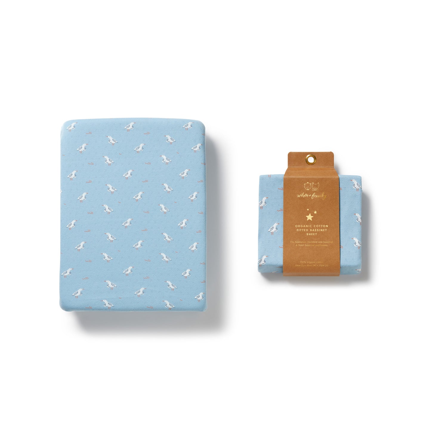 W&F Sunny Seagulls Organic Pointelle Bassinet Sheet
