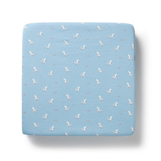 W&F Sunny Seagulls Organic Pointelle Cot Sheet