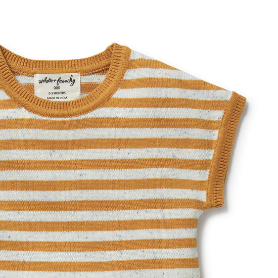 W&F Golden Wave Stripe Organic Knitted Growsuit