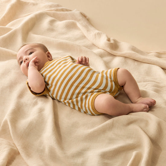 W&F Golden Wave Stripe Organic Knitted Growsuit