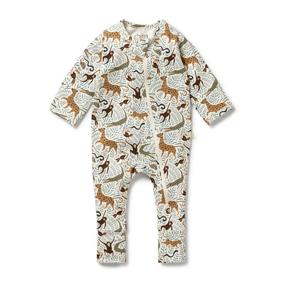 W&F Mini Jungle Organic Zipsuit with Feet