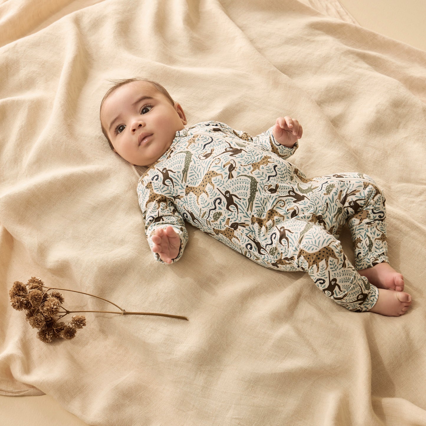 W&F Mini Jungle Organic Zipsuit with Feet