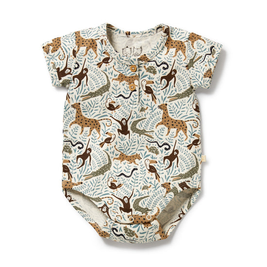 W&F Mini Jungle Organic Henley Bodysuit